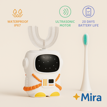 Sensory 360° U-Shaped Kids Electric Toothbrush – Astronaut Design, Ages 2-7, 5 Modes, Auto Memory, Multiple Brush Heads, Travel-Friendly