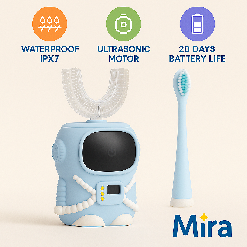 Sensory 360° U-Shaped Kids Electric Toothbrush – Astronaut Design, Ages 2-7, 5 Modes, Auto Memory, Multiple Brush Heads, Travel-Friendly
