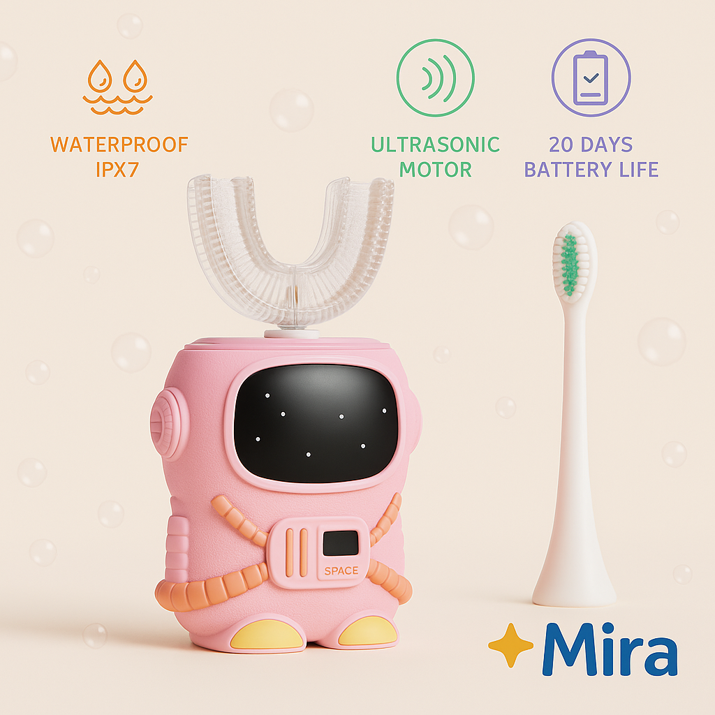 Sensory 360° U-Shaped Kids Electric Toothbrush – Astronaut Design, Ages 2-7, 5 Modes, Auto Memory, Multiple Brush Heads, Travel-Friendly